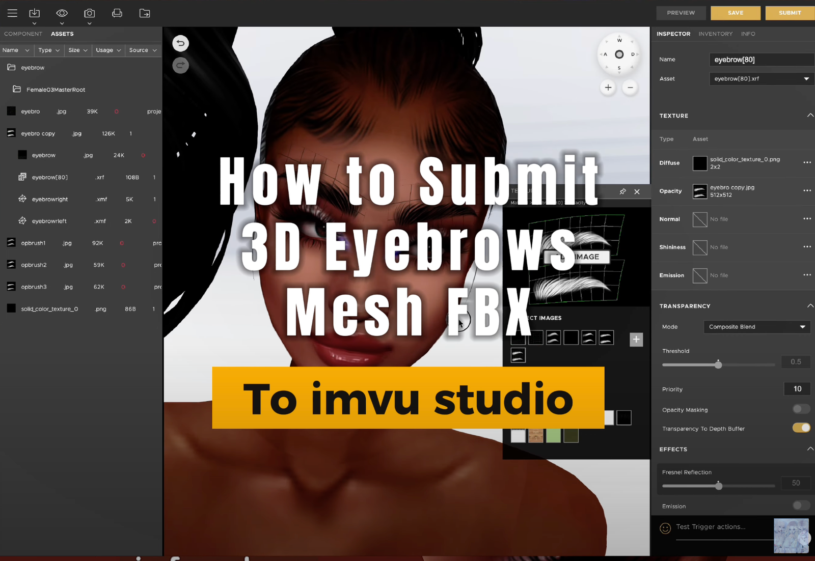 #How to Submit #namminliz Eyebrows Mesh FBX to #imvu studio